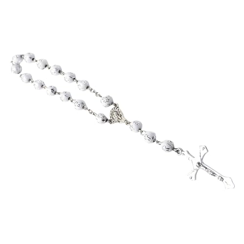 Fahoujs Elegante Taufkügelchen Kruzifix Anhänger Armband Einstellbare Kette Rosenkranz Handchain Unisex Religiöse Schmuck Elegante Kruzifix Dekoration von Fahoujs