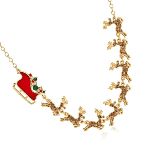 Fahoujs Festliche Rentiere Halskette Handgefertigt Kette Choker Verstellbarer Schlitten Elch Anhänger Heckketten Accessoire Für Weihnachtsfeiern Bunte Weihnachtsschmuck von Fahoujs