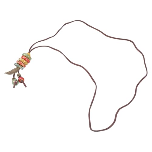 Fahoujs Frauen Vintage Styles Halskette Leichte Keramikperlen Anhänger Halskette Pullover Kette Charm Für Winterlegierung Blatt Anhänger von Fahoujs