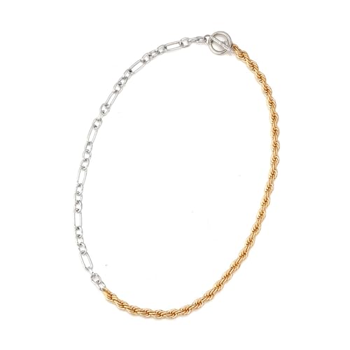 Fahoujs Gold Und Silberfarbe Halskette Asymmetrische Kette Halskette Metall Hals Hals Schmuckmetalltextur Für Anwesende Frauen Geeignet von Fahoujs