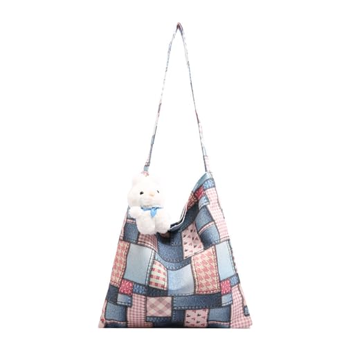 Fahoujs Karierte Patchwork Leinwand Handtasche Geräumige Umhängetasche Große Kapazität Unterarmtasche Für Büropendelpendel Und Tägliche Verwendung Von Patchwork Handtasche von Fahoujs
