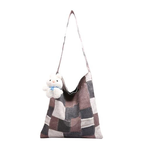 Fahoujs Karierte Patchwork Leinwand Handtasche Geräumige Umhängetasche Große Kapazität Unterarmtasche Für Büropendelpendel Und Tägliche Verwendung Von Patchwork Handtasche von Fahoujs