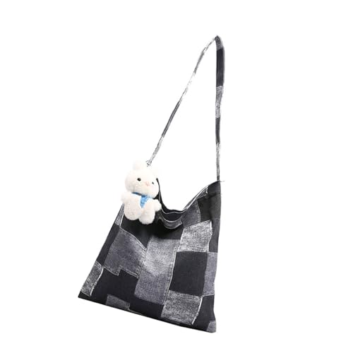 Fahoujs Karierte Patchwork Leinwand Handtasche Geräumige Umhängetasche Große Kapazität Unterarmtasche Für Büropendelpendel Und Tägliche Verwendung Von Patchwork Handtasche von Fahoujs