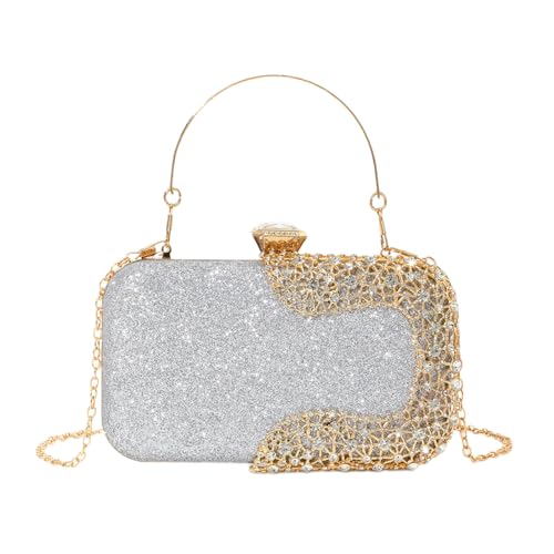 Fahoujs Luxuriöser Funkelnder Abend Geldbeutel Strasssteine Besetzt Crossbody Handtasche Mit Schulterkette Für Partyversammlungen Silber Abendkupplung Fahoujs Luxuriöser Funkelnder Abend Geldbeutel Strasssteine Besetzt Crossbody Handtasche Mit Schulterkette Für Partyversammlungen Silber Abendkupplung von Fahoujs