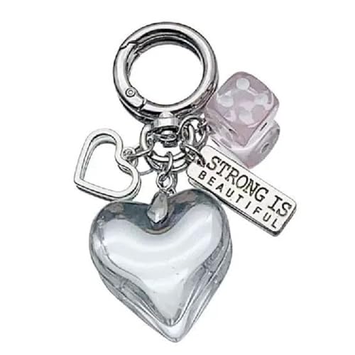 Fahoujs Mode Crystal Heart Dices Charme Schlüsselbund Anhänger Für Telefonhülsen Oder Beuteldekoration Mit Anpassbarem Farbkristall Herz Zauber. von Fahoujs