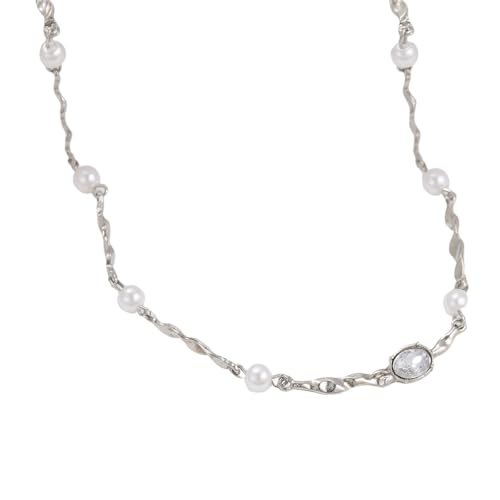 Fahoujs Mode Elegante Perlen Und Kubische Zirkonia Halskette In Silberton Schmuckzubehör Für Anspruchsvolle Charmperlen Zirkon Halskette von Fahoujs