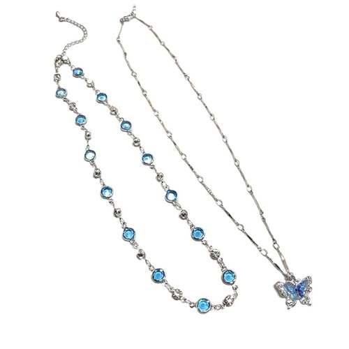 Fahoujs Mode Kristall Und Schmetterlingsanhänger Halskette Neckchain Verstellbare Schlüsselbeutelkette Vintage Accessoires Für Weibliche Trendige Accessoires von Fahoujs
