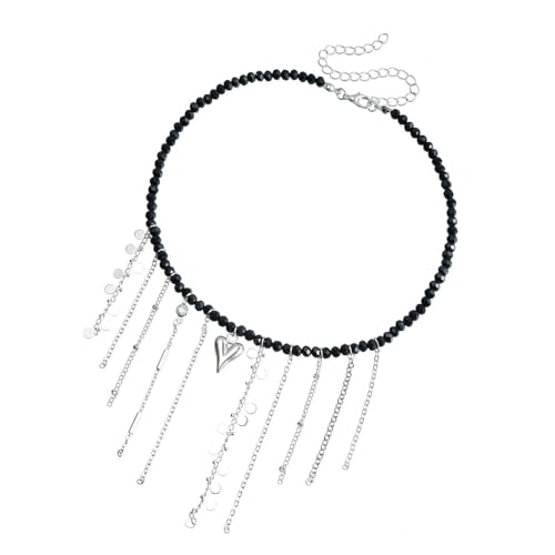 Fahoujs Mode Robuste Perlen Halskette Mit Mond Und Liebe Herz Pendelliemschmuck Accessoire Für Moderne Elegante Tägliche Verwendung Quasten Mond Halskette von Fahoujs