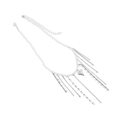 Fahoujs Mode Robuste Perlen Halskette Mit Mond Und Liebe Herz Pendelliemschmuck Accessoire Für Moderne Elegante Tägliche Verwendung Quasten Mond Halskette von Fahoujs