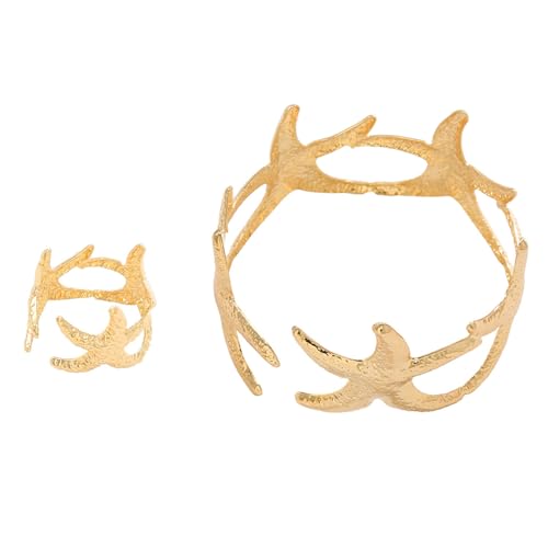 Fahoujs Moderne Seesterne Offenes Armband Und Ringe Set Anspruchsvolle Ringe Für Jugendliche Frauen Die Einzigartige Stile Suchen Vintage Seestarfish Armband Set von Fahoujs
