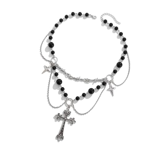 Fahoujs Punkstile Kreuzt Anhänger Halskette Verstellbare Punkkreuze Bowknot Halskette Mit Perlendetails Für Trendsetters Metall Legierungs Halshart von Fahoujs