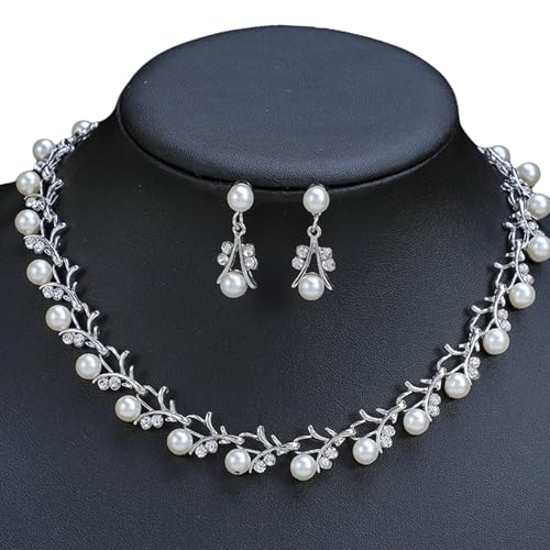 Fahoujs Romantik Stilvolle Perlen Ensembles Frauen Halskette Ohrringe Set Schmuckzubehör Für Bankette Und Feiern Verwenden Sie Romantik Halskette Ohrringe von Fahoujs