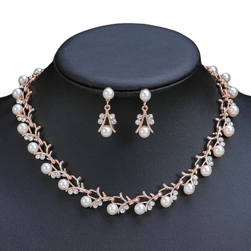Fahoujs Romantik Stilvolle Perlen Ensembles Frauen Halskette Ohrringe Set Schmuckzubehör Für Bankette Und Feiern Verwenden Sie Romantik Halskette Ohrringe von Fahoujs