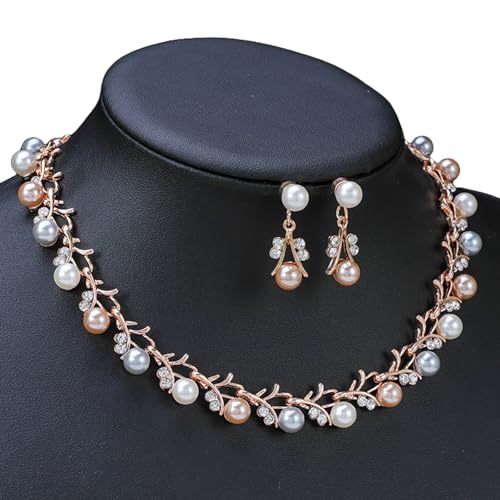 Fahoujs Romantik Stilvolle Perlen Ensembles Frauen Halskette Ohrringe Set Schmuckzubehör Für Bankette Und Feiern Verwenden Sie Romantik Halskette Ohrringe von Fahoujs