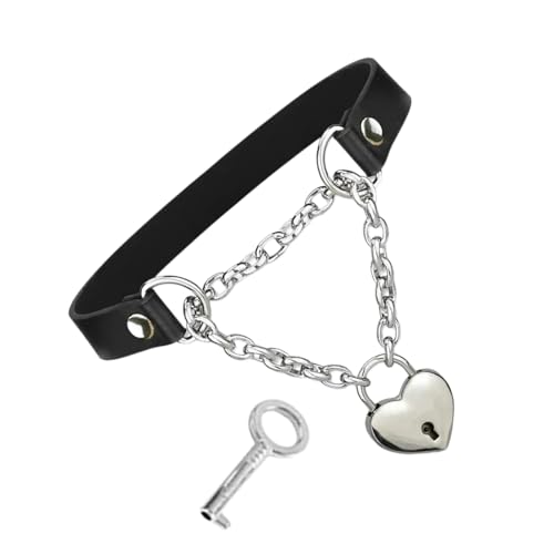 Fahoujs Schwarze Halskette Frauen Herz Vorhängeschloss PU Leder Mode Schmuck Punk Kette Leder Textur Für Party Handgemachte Halskette von Fahoujs