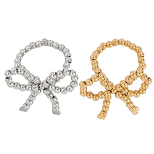 Fahoujs Set Von 2 Perlen Bowknotringen Einzigartige Bögen Finger Schmücken Verstellbare Größe Schmetterlingsringe Stylischer Schmuck Für Partys Verstellbare Größe von Fahoujs