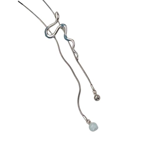 Fahoujs Silber Schlange Anhänger Halskette Mit Einem Weißen Ölpendellanhänger Für Trendige Personen Und Tägliche Outfits Stylish Party Accessoire von Fahoujs