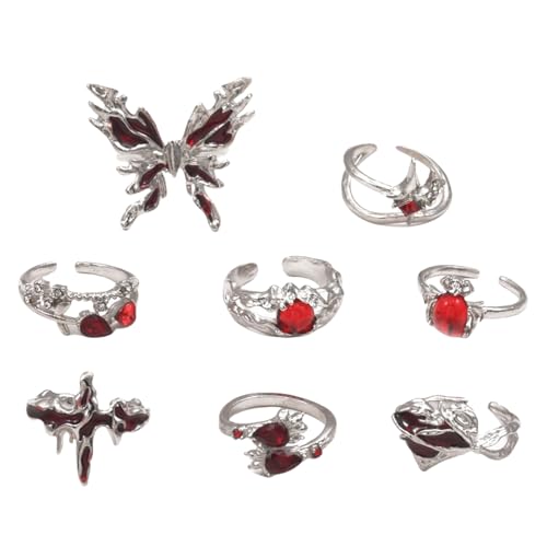 Fahoujs Stilvolle Schmetterling Und Herzkreuze Ringe Ensembles Sturdt Legierung Mit Verstellbaren Eleganten Designs 8 Teile Set von Fahoujs