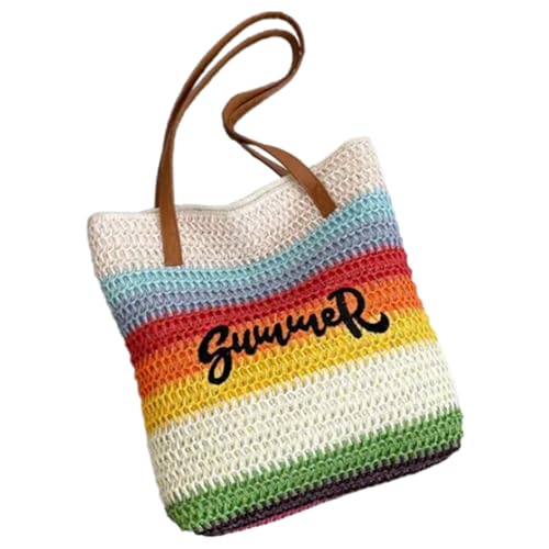 Fahoujs Stilvoller Und Praktischer Regenbogen Gewebter Tasche Travel Umhängetaschen Geräumige Handtasche Für Strandferien Und Einkaufsbeutel In Der Stadt Einkaufen von Fahoujs