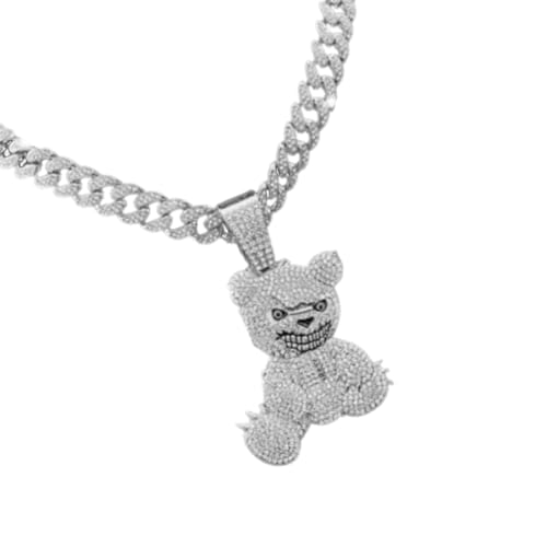 Fahoujs Trendy Bear Anhänger Halskette Herren Kubanische Verbindung Kette Choker Diamonds Neckketten Schlüsselbein Kette Juwelierbär Anhänger Halskette von Fahoujs
