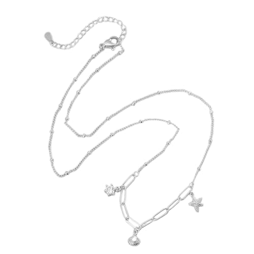 Fahoujs Und Muschel Zirkon Halshärte Trendy Paper Clip Kette Halskette Verstellbar von Fahoujs