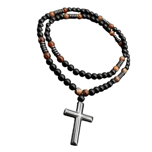 Fahoujs Unisex Spiritueller Schmuck Polierte Metallkreuze Anhänger Auf Natursteinkette Heilung Kristallkreuzt von Fahoujs