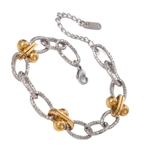 Fahoujs Wasserdichtes Gold Silber Doppelton Perlenkettenarmband Einstellbare Länge Handchain Stylish Handgelenk Accessoire Für Männer Frauen Einstellbare Länge Armband von Fahoujs