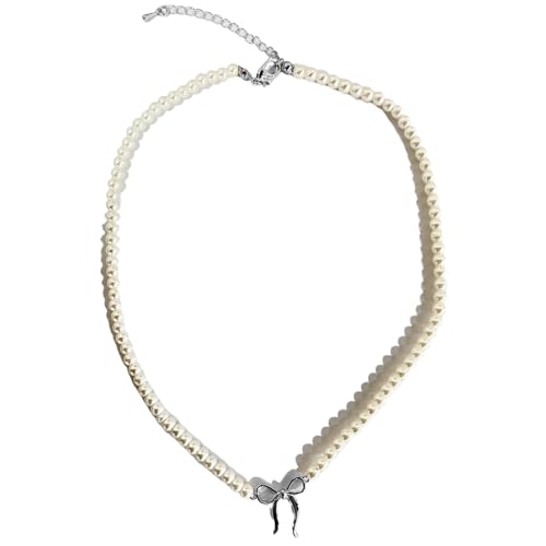 Fahoujs Zögern Pearls Cluster Bowknot Knoten Halskette Mit Goldener Oder Versilberter Kette Formaler Event Schmuck Geschenk Für Versammlungen Stilvolle Formelle Anlässe Halskette Kette von Fahoujs