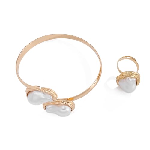 Französische Baroquen Inspirieren Unregelmäßige Imitation Perlenringe Und Armband Set Schmuckzubehör Für Stilvolle Frauen Tragen Statement Schmuckset Set von Fahoujs