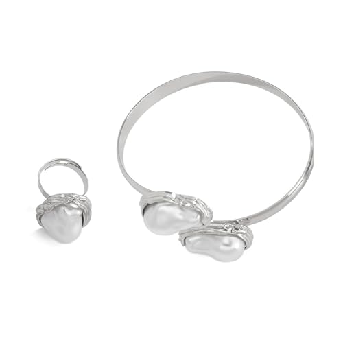 Französische Baroquen Inspirieren Unregelmäßige Imitation Perlenringe Und Armband Set Schmuckzubehör Für Stilvolle Frauen Tragen Statement Schmuckset Set von Fahoujs