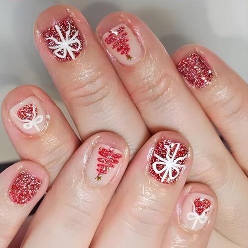 Französische Schneeflocke Falsche Nägel Für Weihnachtsfeier Presse Auf Nägeln Vollende Dekorationen Für Kinder Teenager Und Erwachsene Family Geting Art von Fahoujs