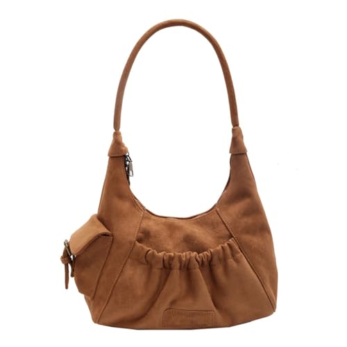 Frauen Reißverschlüsse Satchel Bag Top Bag PU Leder Achselhöhle Falten Umhängetasche Handtasche Retro Achselstasche von Fahoujs