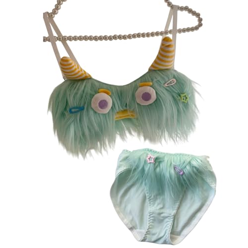 Frauen Teen Teen Witzige Große Augen Puppen Cosplay Unterwäsche Anime BH Und Slip Set Japanische Cartoon Plüsch Dessous Set von Fahoujs