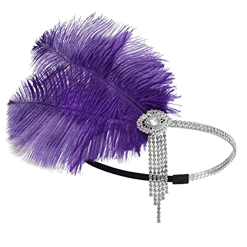 Glitzerndes Haarband für Damen, 1920er-Jahre, Flapper-Kopfschmuck, Zubehör für Gatsby-Party, elegantes Feder-Stirnband, Feder-Stirnbänder für Damen, 1920er Jahre von Fahoujs