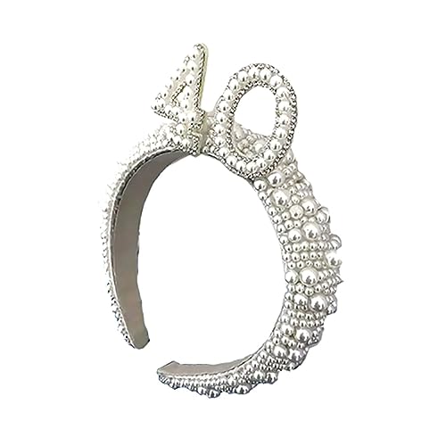 Haarreif mit Perlen und Zahl für Brautschmuck, wunderschönes Barock-Haarband für Junggesellinnenabschied, Perlen-Stirnbänder für Damen von Fahoujs