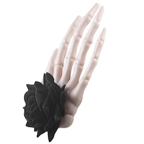 Halloween-Blumen-Haarspange für Damen, große Skelett-Hand, Haarnadel, weibliche Gothic-Rose, Seitenclip, Urlaubskopf, Kopfbedeckung, Blume, Kopfschmuck von Fahoujs