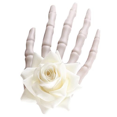 Halloween-Blumen-Haarspange für Damen, große Skelett-Hand, Haarnadel, weibliche Gothic-Rose, Seitenclip, Urlaubskopf, Kopfbedeckung, Blume, Kopfschmuck von Fahoujs