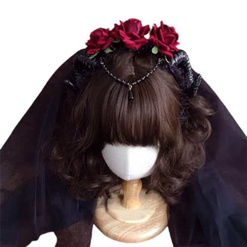 Halloween-Rosenschleier-Haarreif, schwarz, Gothic-Haarbänder, Blumen-Haarreifen, Kopfschmuck, Weihnachtsfeier-Kopfschmuck von Fahoujs