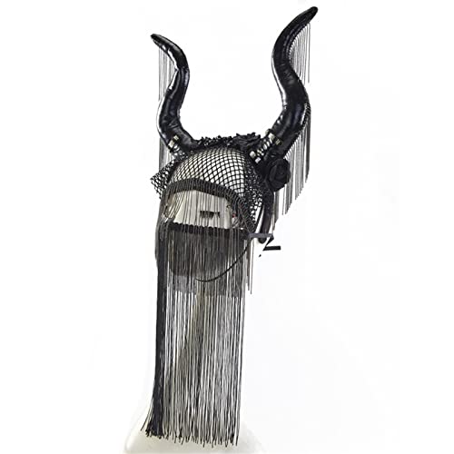 Halloween Teufelshörner Stirnband Antilope Stirnband Horn Kopfbedeckung Kette für Frauen Fransen Maskerade Antilope Stirnband von Fahoujs