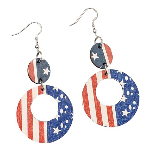 Hoop Ohrringe Mit Sternmuster Outdoor Accessoires Stilvolle Dangle Ohrringe Holz Textur Für Ein Festival Look Patriotisch Holz von Fahoujs