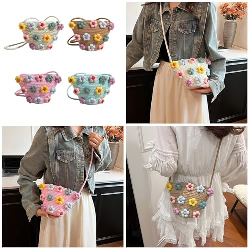 Koreanische Mode Bunte Stoff Floral Gewebte Eimerbeutel Schulterbeteiligung Strand Urlaub Für Frauen Mädchen Gewebtes Schulter von Fahoujs