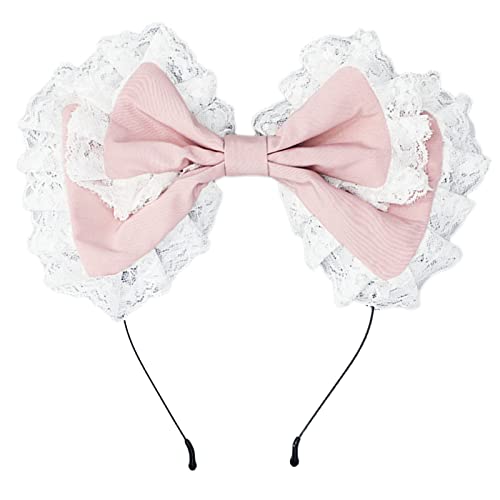 Lolitas Cosplay-Haarschmuck, handgefertigt, großes Stirnband, niedliche Schleife, Spitze, Fransen, Dienstmädchen-Haarreif für Frauen und Mädchen, Lolitas Dienstmädchen-Stirnband von Fahoujs