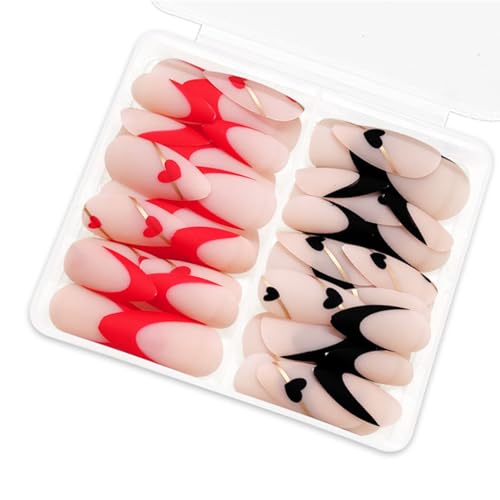 Mandelstock Auf Nägeln Mit Französischen Spitzen Mit Herzdesigns Mattpresse Auf Maniküre Kunst Für Frauen 48pcs Frauen Nagel Mode von Fahoujs