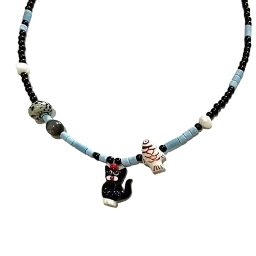 Mode Perlen Halskette Moderne Damen Halskette Mit Verspieltem Welpen Und Katzen Perlen Schlangekette Fashion Haustier Accessoires von Fahoujs