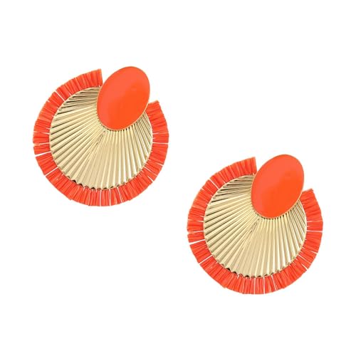 Modefächerform Drop Ohrringe Mit Raffia Faserdekoration Trendy Ohrschmuck Geeignet Für Bequeme Tragenlüfungsform Dangle Ohrringe von Fahoujs