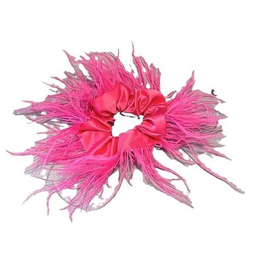 Modische Straußfeder-Haargummis, Slap Armband für Damen und Mädchen, stilvolles Fußkettchen, süßes rosa Feder-Haarseil, Straußfeder-Armband, rosa Feder-Haarband von Fahoujs