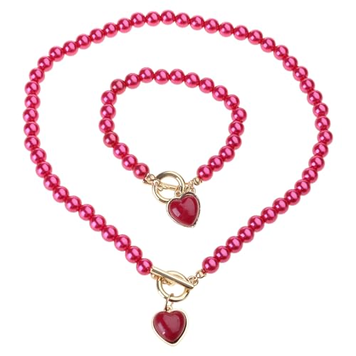 Nachahmung Perlen Halskette Herz Anhänger Armband Cooles Mädchen Geeignet Für Elegante Outfits Schmuckset Set Geeignet von Fahoujs