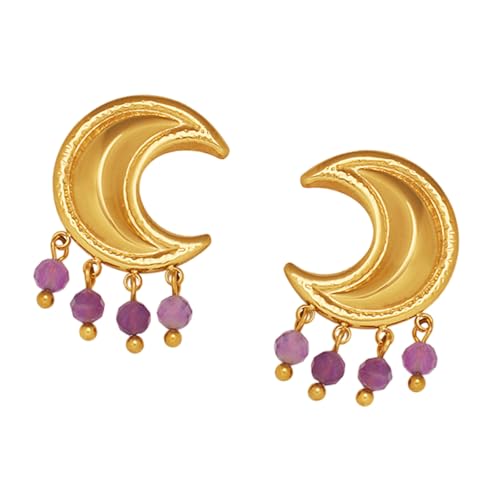 Natürliche Amethysten Halbmonsen Ohrringe Robuster Stahl 18K Gold Plattiert Allergie Resistente Modezubehör Für Partys Natürliche Amethysten Kristallohrringe von Fahoujs