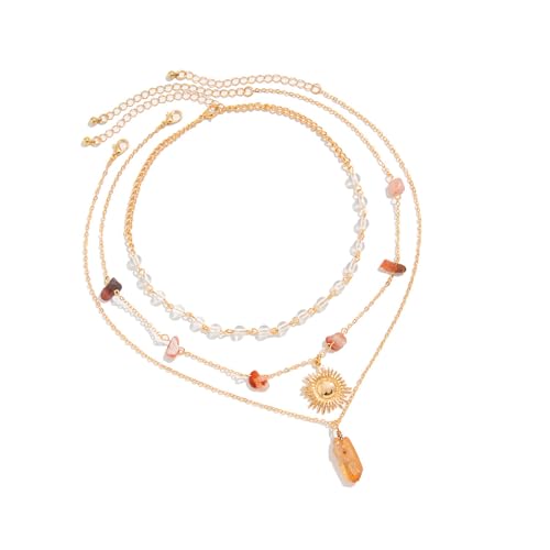 Packung Von 3 Böhmischen Sonnenkristallkristall Anhänger Halskette Geschichtete Halsschmuckmodeless Accessoires Für Frauen Mädchen Handgefertigte Steinkette Halskette von Fahoujs