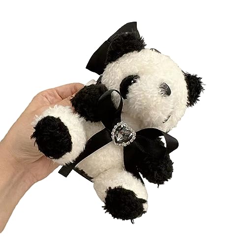 Panda + Schleife, Haarklammer, glitzernde Strasssteine, Haarklammern, Pferdeschwanz-Halter, pelziger Panda, Foto-Requisiten für Mädchen, Haarspangen für Frauen von Fahoujs